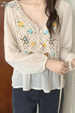 Women O-Neck Hollow Out Print Simple All-match Casual Fashion College Korean Style Ulzzang New Tops Hot Selling
