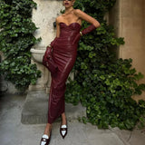 Zingj Women's Wear 2024 Temperament PU Skin Hot Girl With Chest Strap Fold Slit