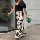 Zingj New Niche Stereo And Superimposed Diagonal Collar Top Elastic Waist Group Suit-Outfit