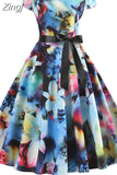 Women Vintage Dress Summer Floral Print Short Sleeve Dresses 50s 60s Office Party Rockabilly Swing Retro Pinup Plus