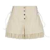Buckle Tie With Casual Shorts Sweet Spicy Fashion Lotus Leaf Side To Receive Waist Wide Legs Hot Pants