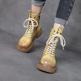 Leather Martin Boots High-Rise Kraft Mid-Sleeve Long Boots Autumn And Winter New Two Cotton Waterproof Table With Knight