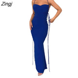 Summer Halter Long Dress Summer Women Leisure Style Solid Color Sleeveless Backless Bodycon