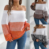 Shooting 2025 Autumn And Winter Casual Spell Shoulder Lantern Sleeve Sweater Women's