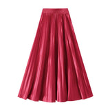 Version Of The Thin Spring New Bright Face Luster High Waist 100 Folds A Word Showing Skinny Dress Half-Dress Skirt