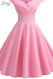 Summer Women Vintage Dress Short Sleeve V Neck Casual Elegant Retro Pin up Party Midi Dresses Vestidos