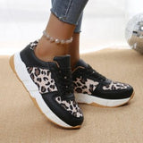 Splicing Lace Single-Shoe Women 2025 New Thick-Soled Round Head Low Leopard-Print Sports Casual Shoes