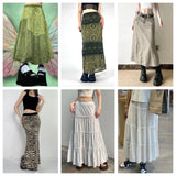 Vintage Crumbat Splicing Half-Body Skirt Holiday High-Waisted Thin A-Shaped Skirt New Mid-Long