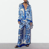 Women's New Temperament Trend Lazy Style Printed Shirt Long-Sleeved Fashion Suit Two