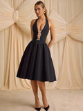 Spring And Summer New Hanging Neck Bow Deep V Bare Back Sexy Poneng Dress