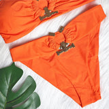 Zingj New Sexy Swimsuit Metal Accessories Hollow Bikini Solid Color Strapless High Waist Women's