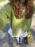 Sen Knitted Cardigan Loaf Collar Sweater Woman Fresh Sweet Wind Relaxed Leisure