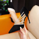Zingj High Heels Women Minority Temperament Work Shoes 2024 Summer New Water Diamond Pointed Thin Heel High Heel Single Shoes Women-Outfit