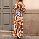 Women's Clothing V-Neck Waist-Print Dress Two-Piece Splicing Fashion