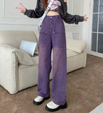 Zingj Street Purple Straight Leg Jeans Male And Female Street Logo Hip Hop Retro Wide-Leg Mop