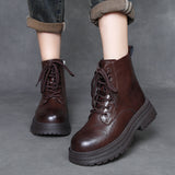 Leather Retro British Style Martin Boots 2025 Autumn And Winter New Fashion Casual Women's Boots Thick Bottom Increase Short