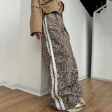 Leopard-Print Tug Trousers Women's Tide In 2025 Spring Side Stripes Loose Thin Broad Leg Trousers