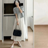 Zingj Temperament Gentle Wind Royal Elder Sister Wear A Suit Female Summer Style Blue Suit Short Coat White Skirt Foreign Style Two
