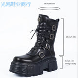2025 New Large-Size Dark Punk Metal Tank Thick-Bottomed Tice-In-Coat Goth Martin Boots Women's