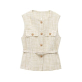 New With Belt Beads Texture Vest