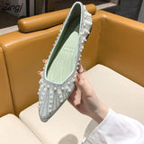 Women Flat Ballet Shoes String Bead Bling Crystal Pointed Toe Flats Shoes Elegant Lady Shoes Wedding Shoes Size