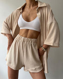 New Personalized Open Fork Mid-Sleeve Shirt Shorts