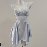 New Spring And Summer Sexy Pajamas Female Thin Hollow Lace Splicing Ice Silk Folds Slimming Slings Sleep