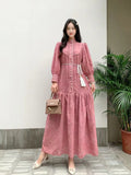 Heavy Industry Embroidery Hook Flower Lantern Sleeves To Close The Waist Dress Female High-Grade Feeling Thin Temperament Reduce The Age Of The Long