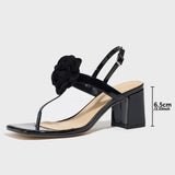 Sales Lady High-Heeled Black Rose Toe With Square Head And Mirror Fabric Sandals 2025