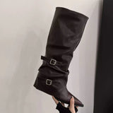 Buckle ~ Trouser Boots Coarse And Boots Boots Girl Hottie High Boots Pointed Black Pants Tube