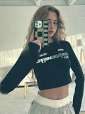 Style Short-Style Long-Sleeved T-Shirt Letter Printing Tight Body Thin Design Top Inside And Outside