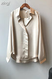 Summer Spring Casual Blouse Women Fashion Long Sleeves Tops Vintage Femme V Neck Shirts Elegant Sexy Silk Blouse