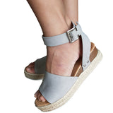 Rope Slope And A Word With A Dew Leopard Sandals Female Thick Sole Buckle Light Beach Cool