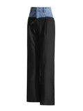 Commuting Style In The Fall Of 2025 New Denim Splicing Trousers Design Wide-Legged Bumpy Casual