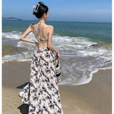 Zingj Photo Rose Vacation Style Hanging Ter Dress Retro Back Super Slim Slit