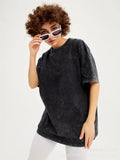 Spring And Summer New Solid Color T-Shirt Women's Water Wash To Make Old Batik Coat Hot Cotton Short