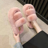 Tide Slew Soft 7Cm External Wear Hairy Slippers Women Flat-Bottom One-Word Drag Autumn New