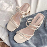 Fine Sandals Women 2025 New Medium Heds Of Cool Slippers Women Wear Coarse Heel With Women's Shoes Korean Version Of The Square