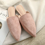Bag Head Flat Tip Tip Half Slippers Women's Velvet Black Muller Shoes Single Shoe Size