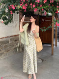 Xixi 2025 Spring New Retro High-Waisted Sling Dress Print Pure Desire Vacation Dress Women