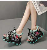 Flower Slope With Water Diamond Sandals Female 2025 Summer New Korean Version High Heel Platform Casual Match Roman