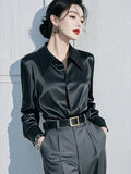 Light Luxury Beautiful Black Collared Long-Sleeved Shirt Women Spring And Autumn Commuting Professional