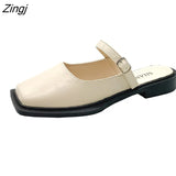 Deformed Heel Autumn Luxury Chain Square Head Shallow Flat Shoes Women's Lazy Loafer Casual Flat Square Heels Lolita