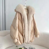 The New Winter 2024 Oversized Fox Fur Collar Loose Versatile Goose Down Female Long Style To Overcome The Coat Tide-Outfit