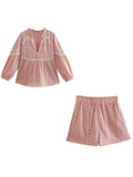 Pink Shorts Set Woman 2 Pieces Summer Embroidery High Waist Bermuda Shorts And Top Set Vacation Outfits For Women 2025 211-1-Outfit