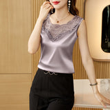 Blouse Womens Tops 2023 Spring Summer Fashion Tank Tops Hollow Lace Blouses OL Ladies Tops Basic Female Clothing Silk
