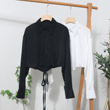 French Style With Short V-Neck Shirt Spring Sleeve Polo Collar Navel Navel Dress Top Female