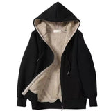 2025 New Autumn Women's Clothing Plush Hooded Long-Sleeved Solid-Colored T-Shirt Zip-Down Loose Coat