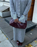 And Winter Solid Color Overturned Sweater Suit Female Horn Sleeve Temperament Knitted Polo Skirt