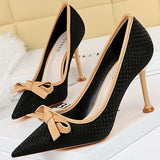 Shoes New Bowknot Woman Pumps Pointed Toe High Heels Designer Shoes Weave Stiletto Heels Female Shoes Fashion